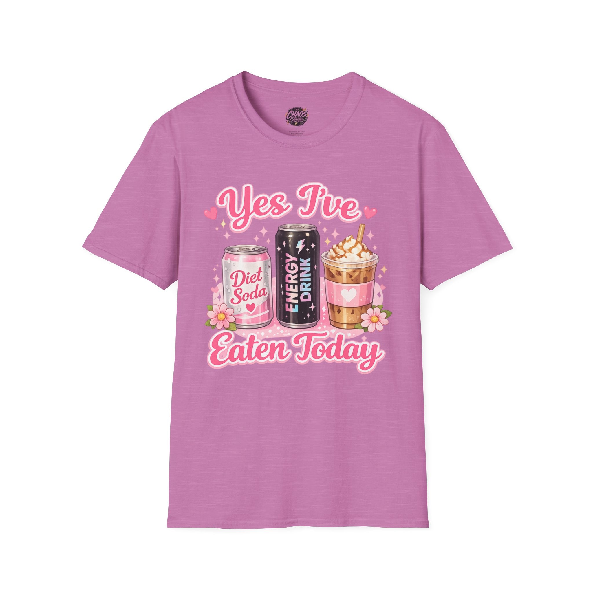 Funny Caffeine Lover Shirt – “Yes I’ve Eaten Today” Diet Soda, Energy Drink & Iced Coffee Tee – Girly Basic Coffee Girl T-Shirt