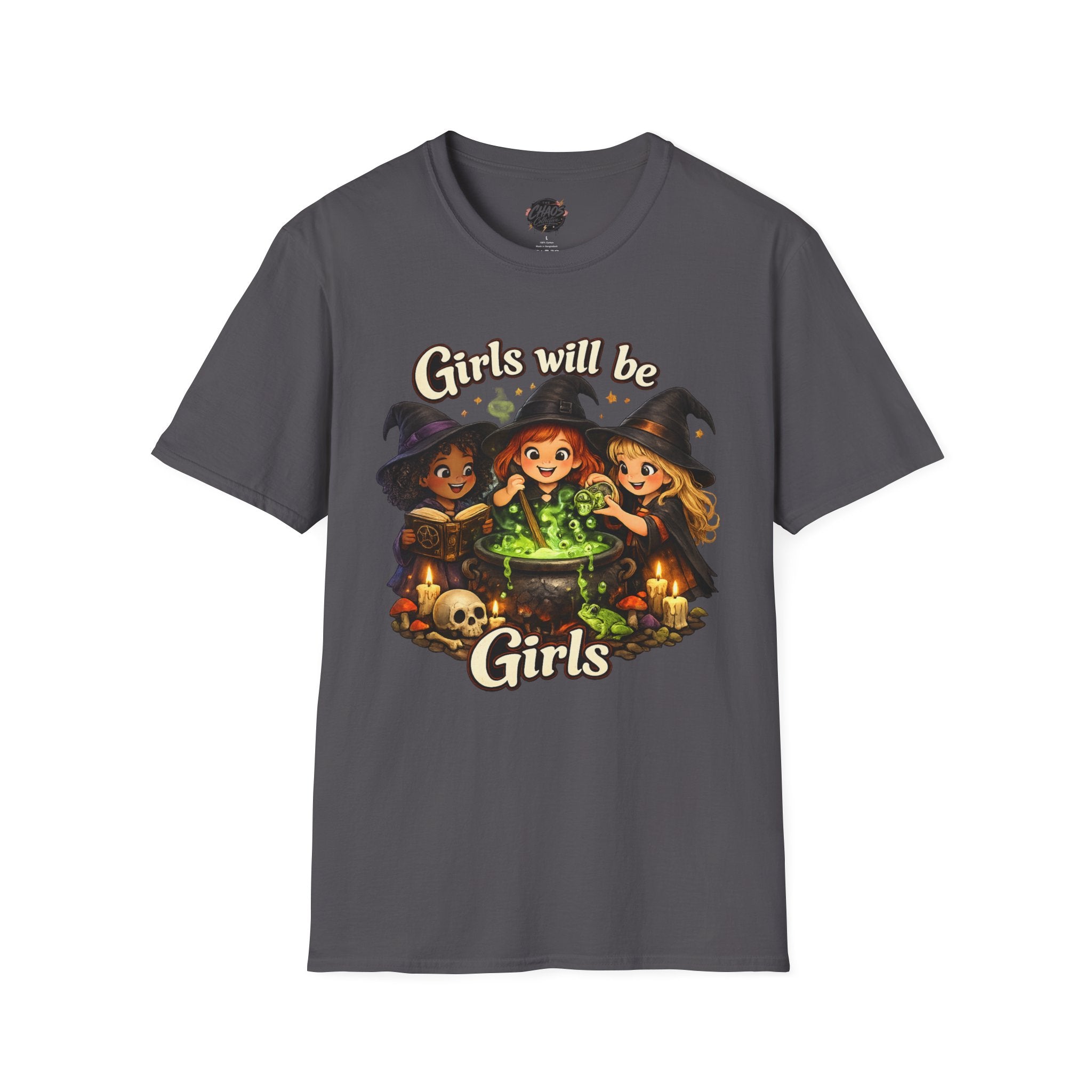Girls Will Be Girls Witch T-Shirt — Cute Halloween Witch Trio Graphic Tee - Girls Will Be Girls Witch Shirt – Cute Pink Halloween Graphic Tee, Girly Witch Aesthetic Spooky Shirt