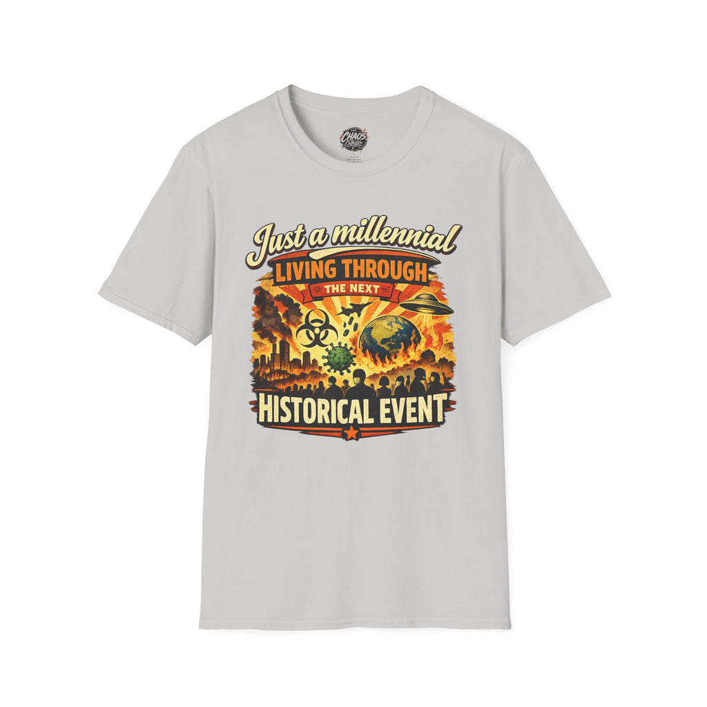 Men's Just a Millennial Living Through the Next Historical Event Shirt, Funny Millennial T-Shirt, Relatable Humor Tee