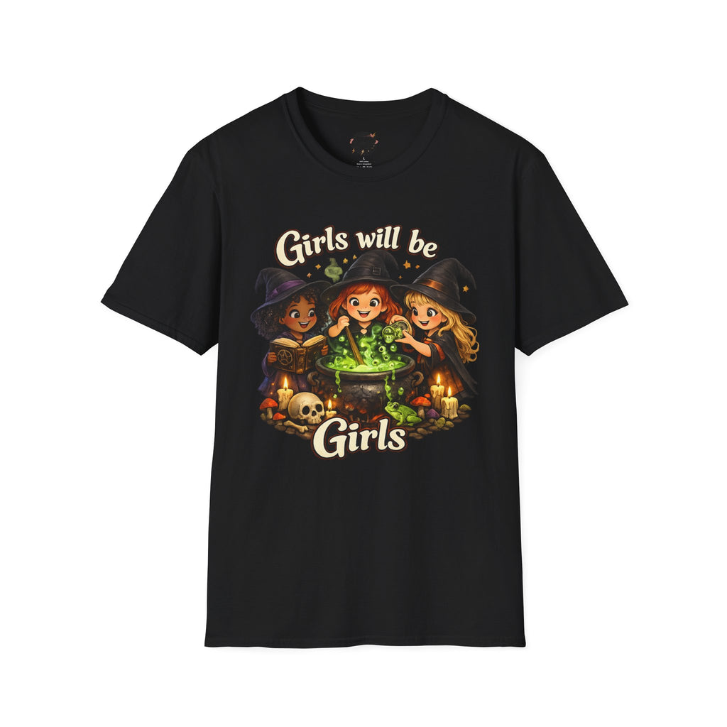 Girls Will Be Girls Witch T-Shirt — Cute Halloween Witch Trio Graphic Tee - Girls Will Be Girls Witch Shirt – Cute Pink Halloween Graphic Tee, Girly Witch Aesthetic Spooky Shirt