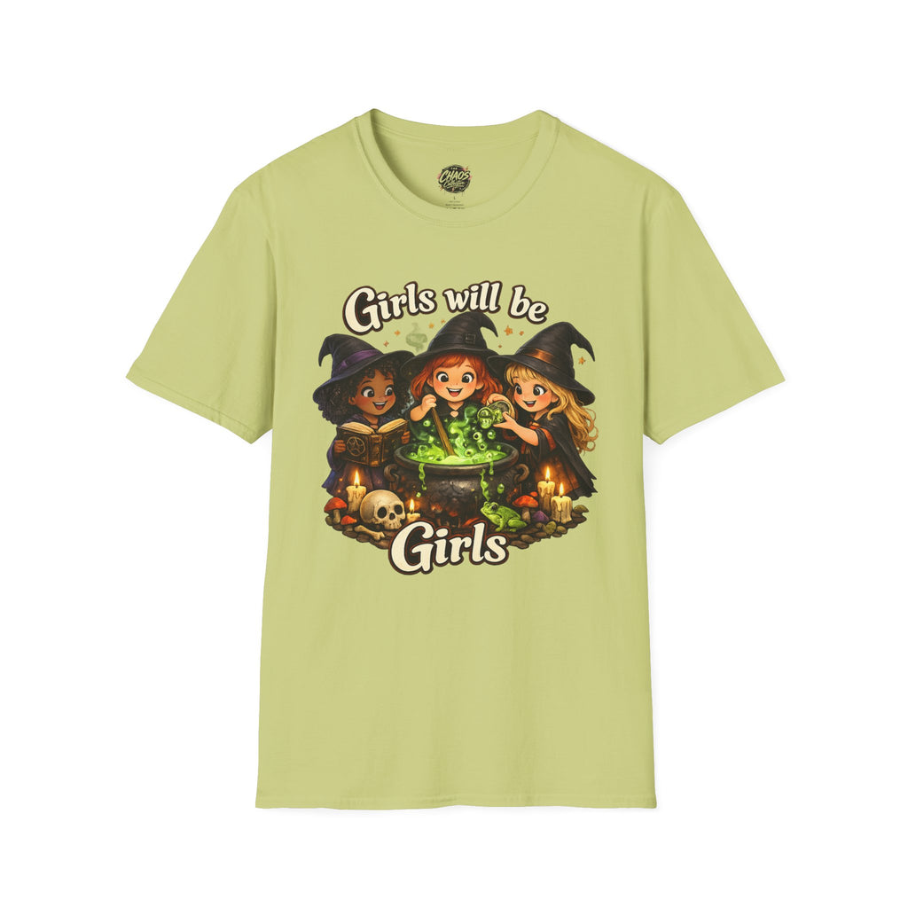 Girls Will Be Girls Witch T-Shirt — Cute Halloween Witch Trio Graphic Tee - Girls Will Be Girls Witch Shirt – Cute Pink Halloween Graphic Tee, Girly Witch Aesthetic Spooky Shirt