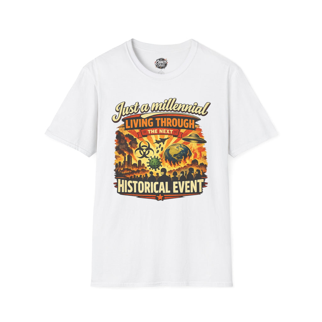 Men's Just a Millennial Living Through the Next Historical Event Shirt, Funny Millennial T-Shirt, Relatable Humor Tee