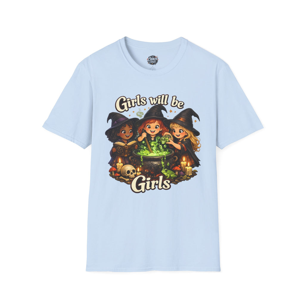 Girls Will Be Girls Witch T-Shirt — Cute Halloween Witch Trio Graphic Tee - Girls Will Be Girls Witch Shirt – Cute Pink Halloween Graphic Tee, Girly Witch Aesthetic Spooky Shirt