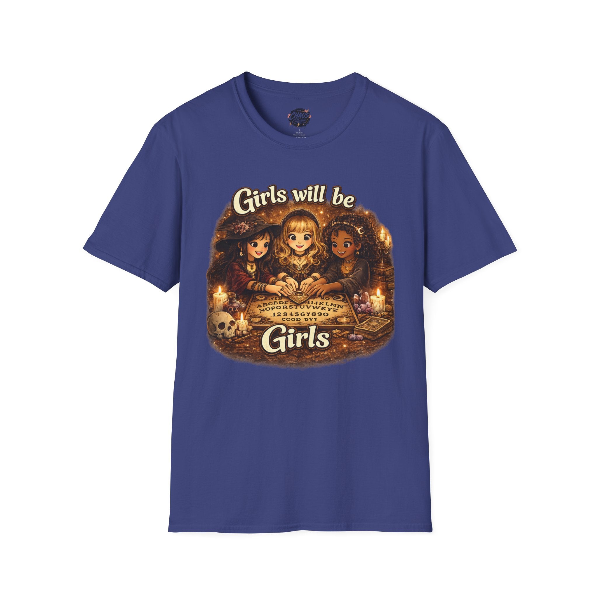 Girls Will Be Girls Kids Tee — Vintage Floral Trio Graphic Shirt - Witchy Girls Ouija Board Shirt - Spooky Cute Girls Shirt