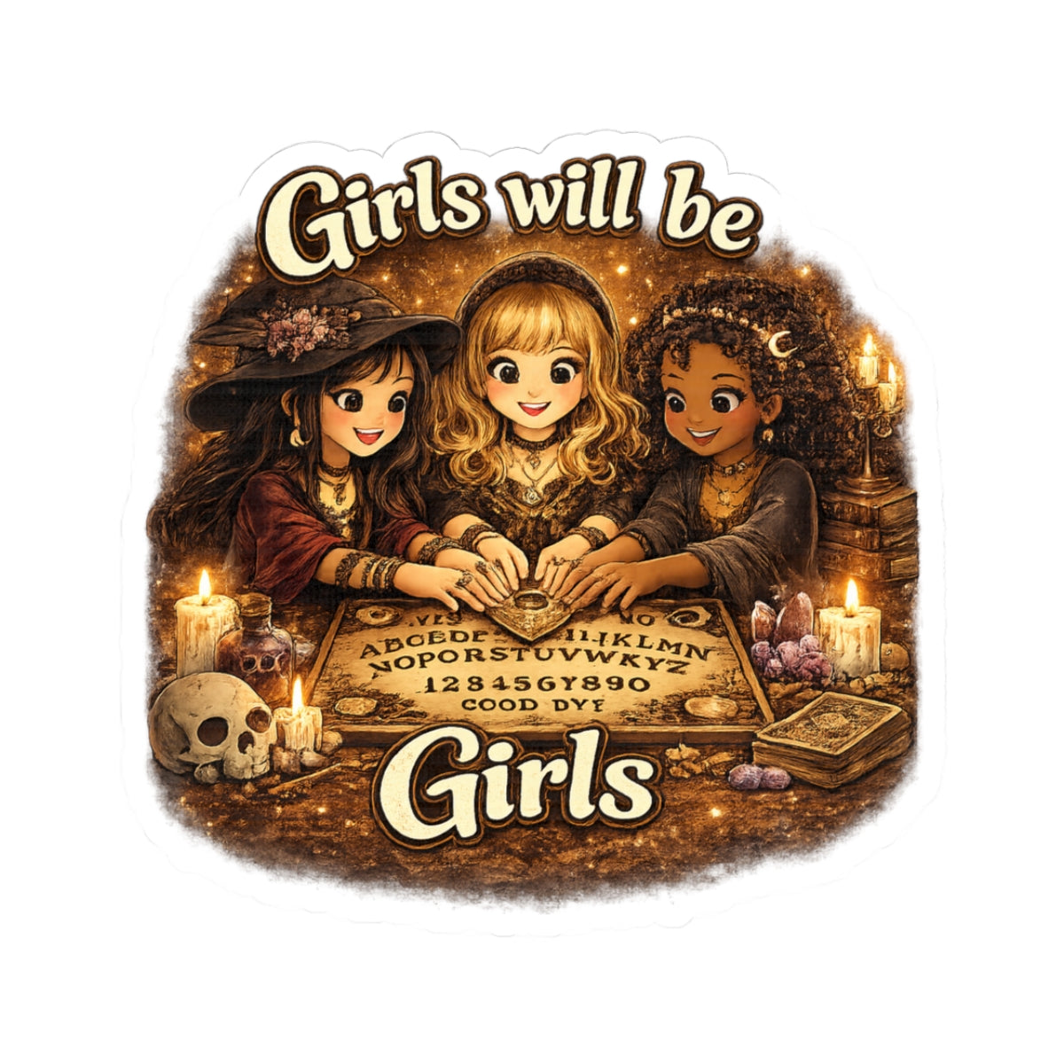 Girls Will Be Girls Ouija Sticker — Cute Witchy Vintage Kiss-Cut Sticker - Witchycore