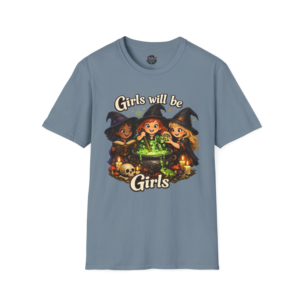 Girls Will Be Girls Witch T-Shirt — Cute Halloween Witch Trio Graphic Tee - Girls Will Be Girls Witch Shirt – Cute Pink Halloween Graphic Tee, Girly Witch Aesthetic Spooky Shirt