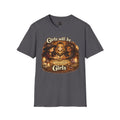 Girls Will Be Girls Kids Tee — Vintage Floral Trio Graphic Shirt - Witchy Girls Ouija Board Shirt - Spooky Cute Girls Shirt