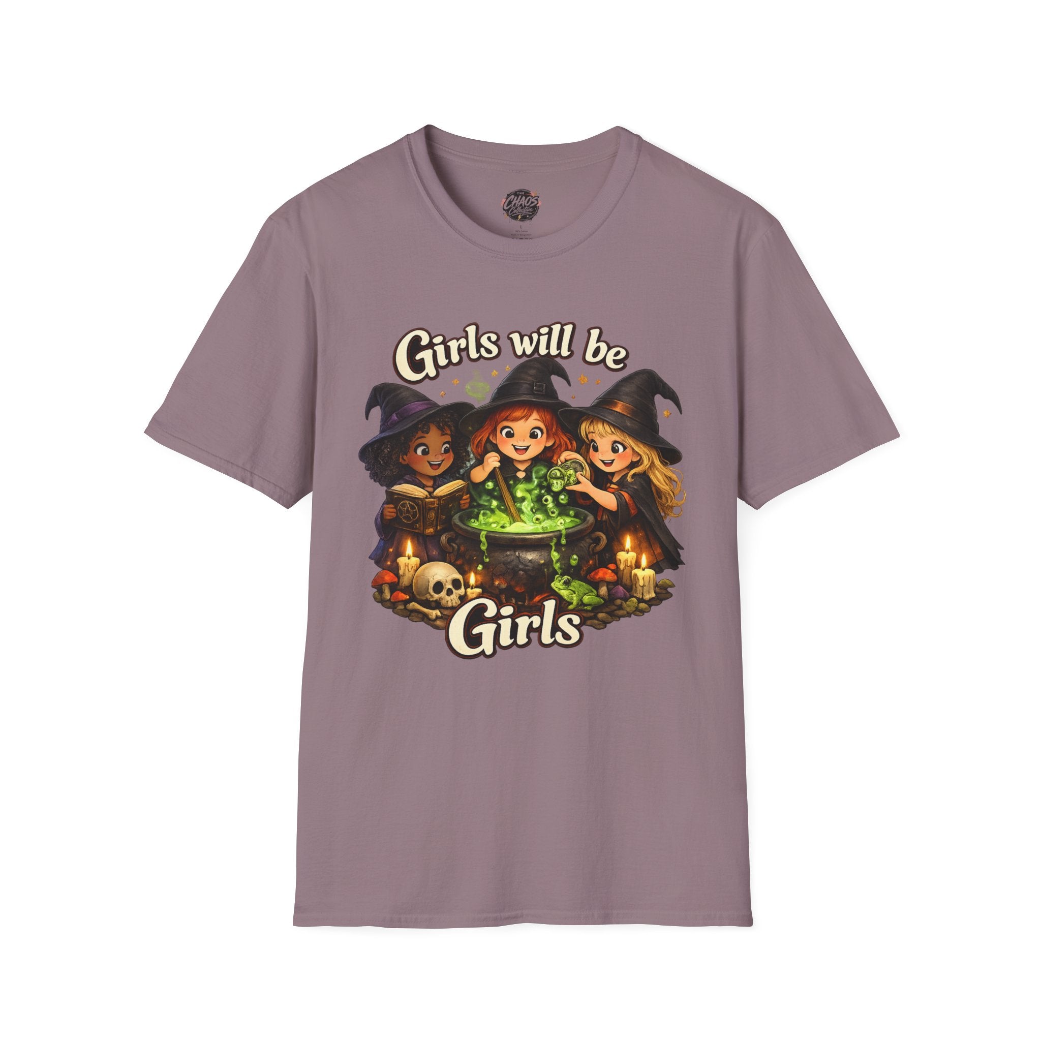 Girls Will Be Girls Witch T-Shirt — Cute Halloween Witch Trio Graphic Tee - Girls Will Be Girls Witch Shirt – Cute Pink Halloween Graphic Tee, Girly Witch Aesthetic Spooky Shirt