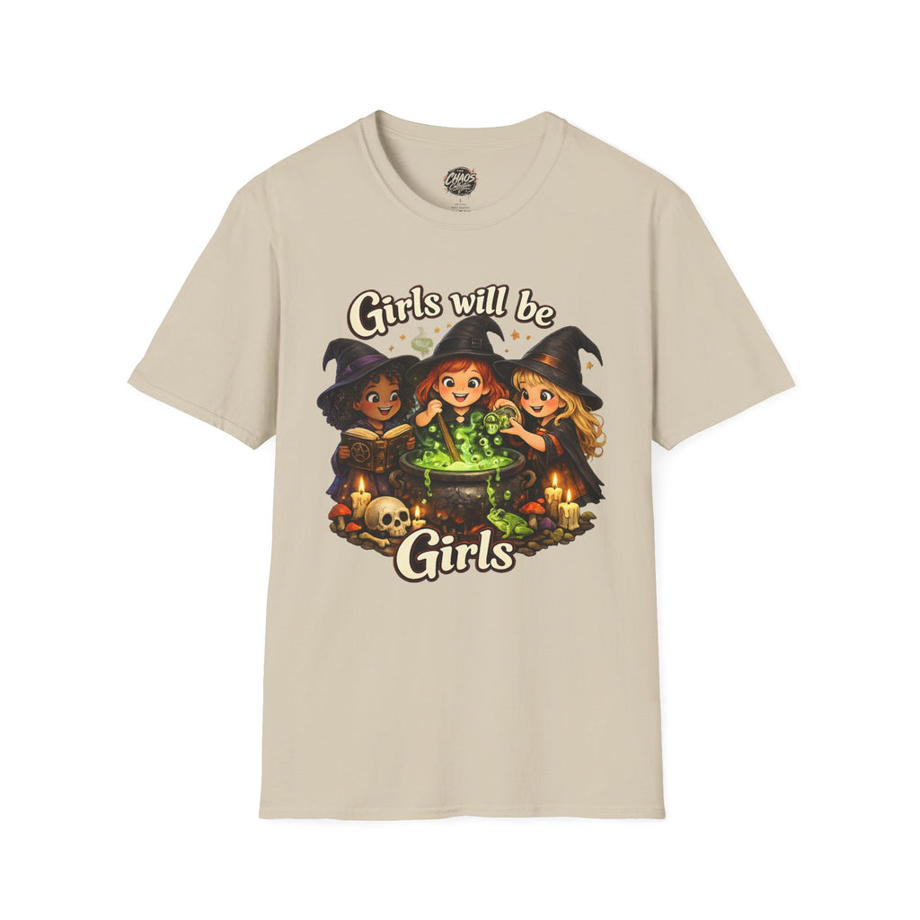 Girls Will Be Girls Witch T-Shirt — Cute Halloween Witch Trio Graphic Tee - Girls Will Be Girls Witch Shirt – Cute Pink Halloween Graphic Tee, Girly Witch Aesthetic Spooky Shirt