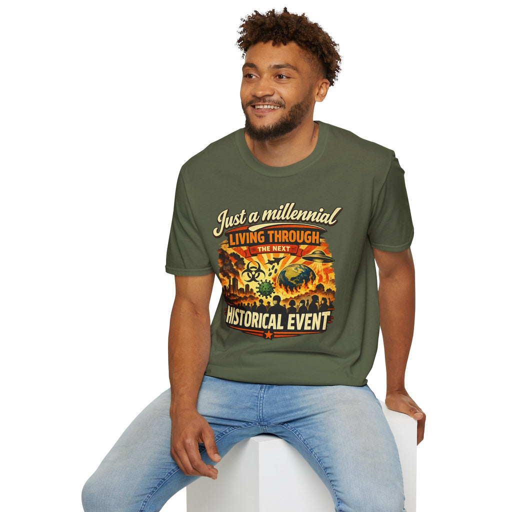 Men's Just a Millennial Living Through the Next Historical Event Shirt, Funny Millennial T-Shirt, Relatable Humor Tee