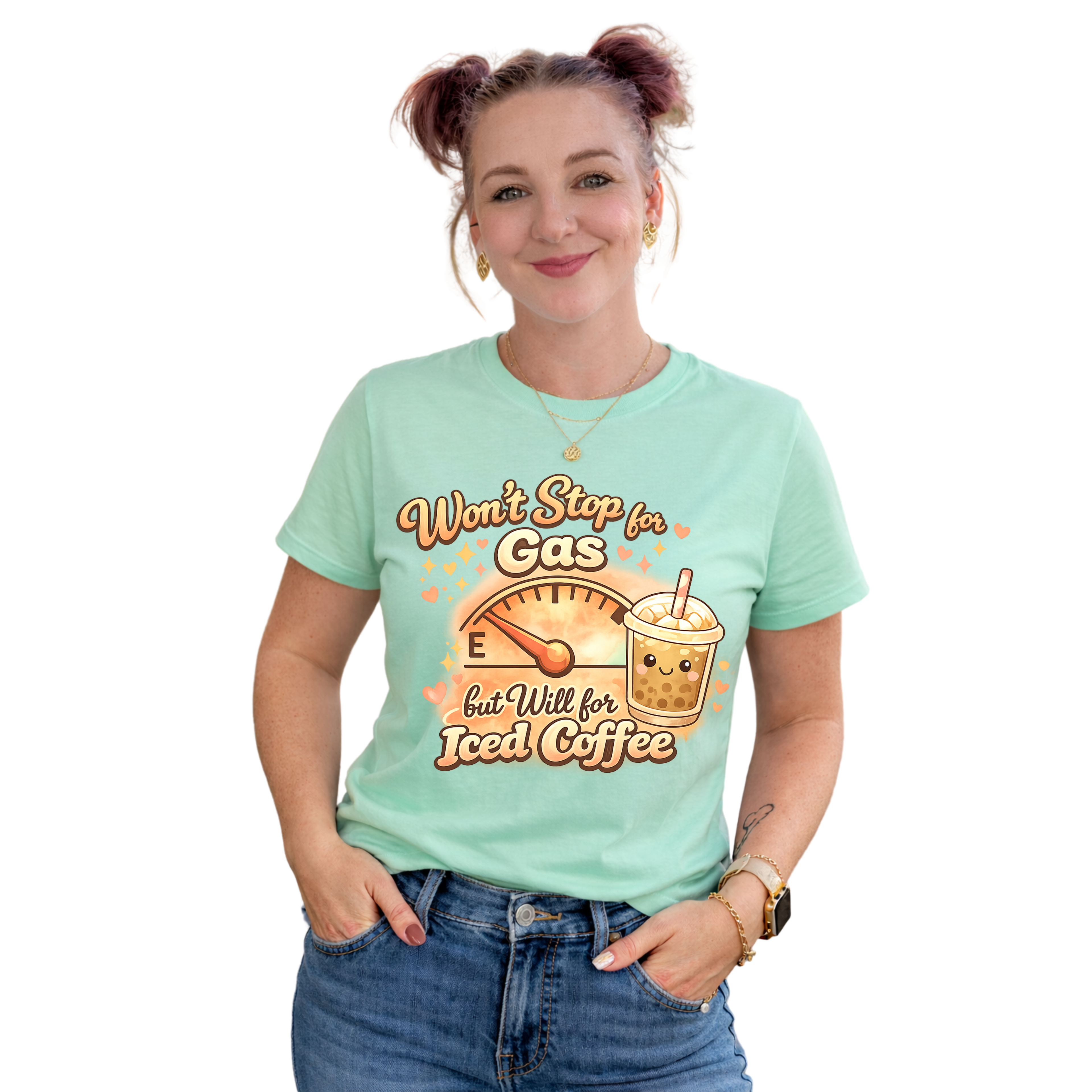 Won’t Stop for Gas but Will for Iced Coffee Shirt | Cute Coffee Lover Graphic Tee | Funny Caffeine Shirt | Cute Girly Coffee Lover Shirt