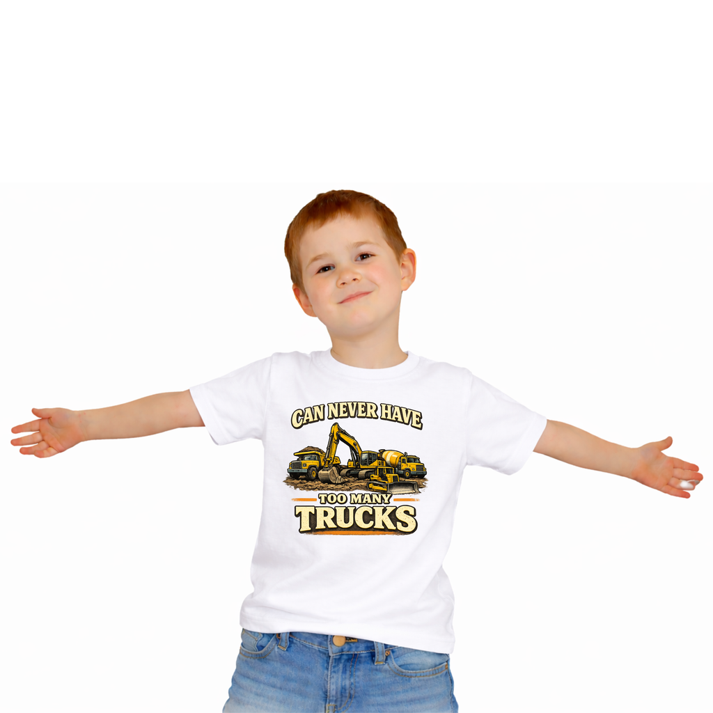 Vintage Construction Trucks Shirt for Boys – Can Never Have Too Many Trucks – Toddler Dump Truck Excavator Tee – Cute Kids Truck Shirt Gift