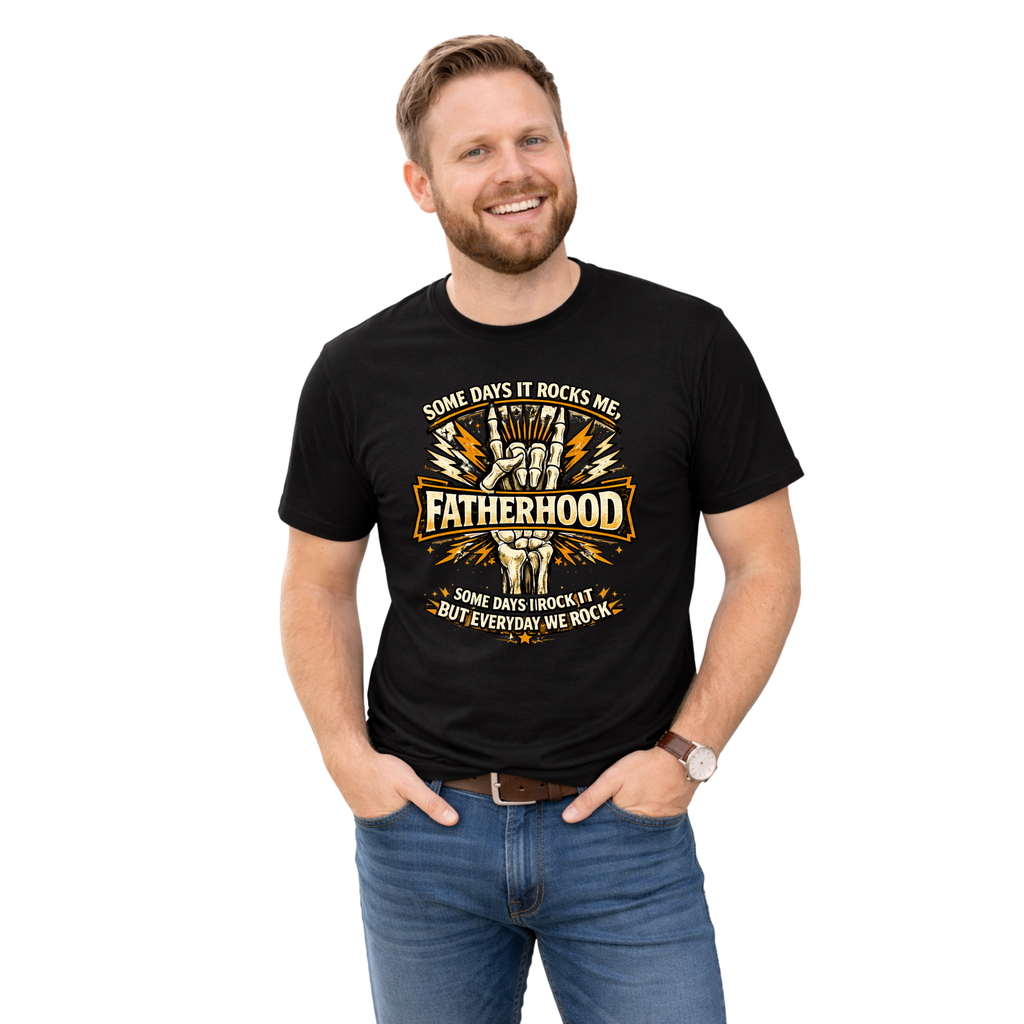 Fatherhood Rock T-Shirt — "Some Days It Rocks Me" Retro Dad Tee