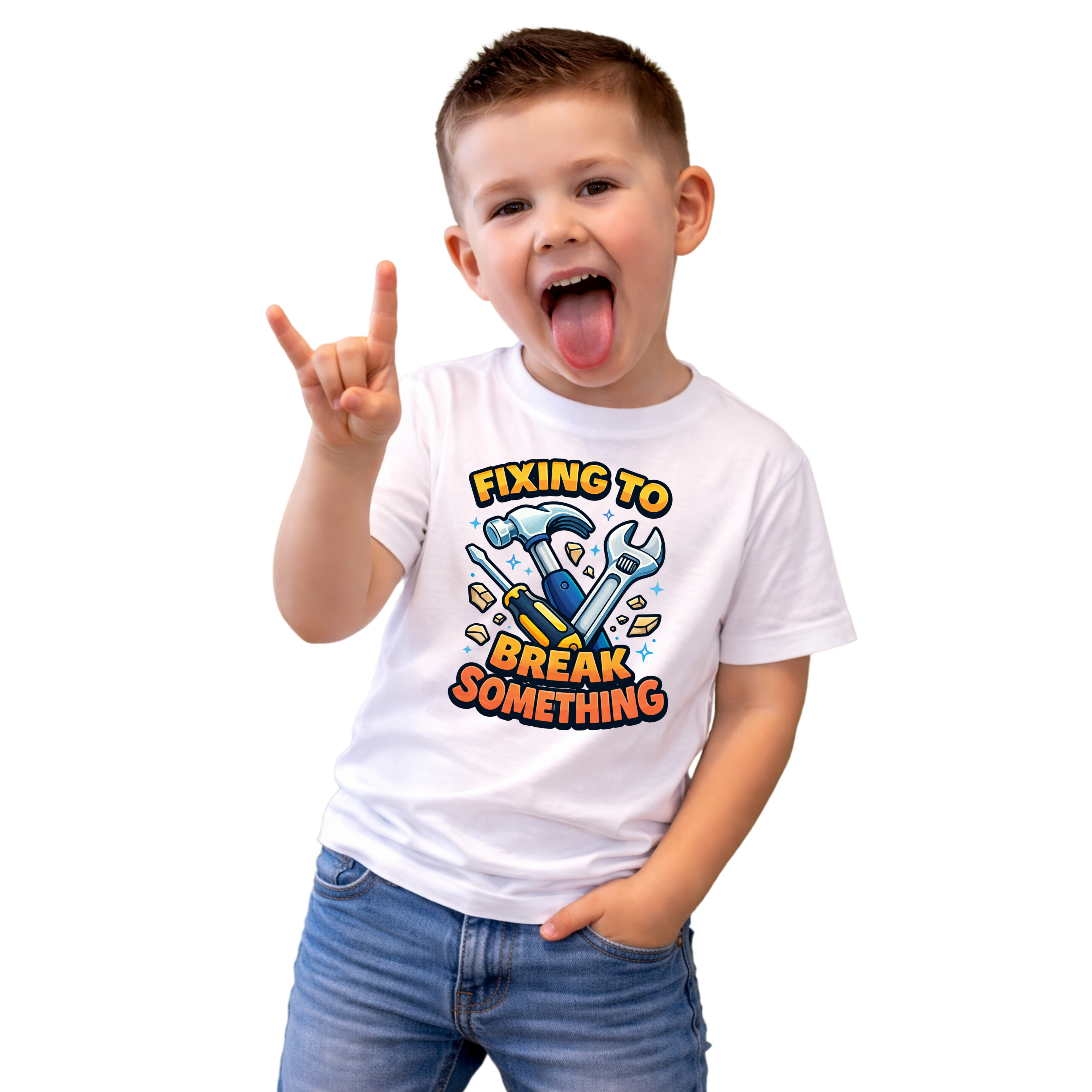 Kids Tee — "Fixing to Break Something" Tool Graphic