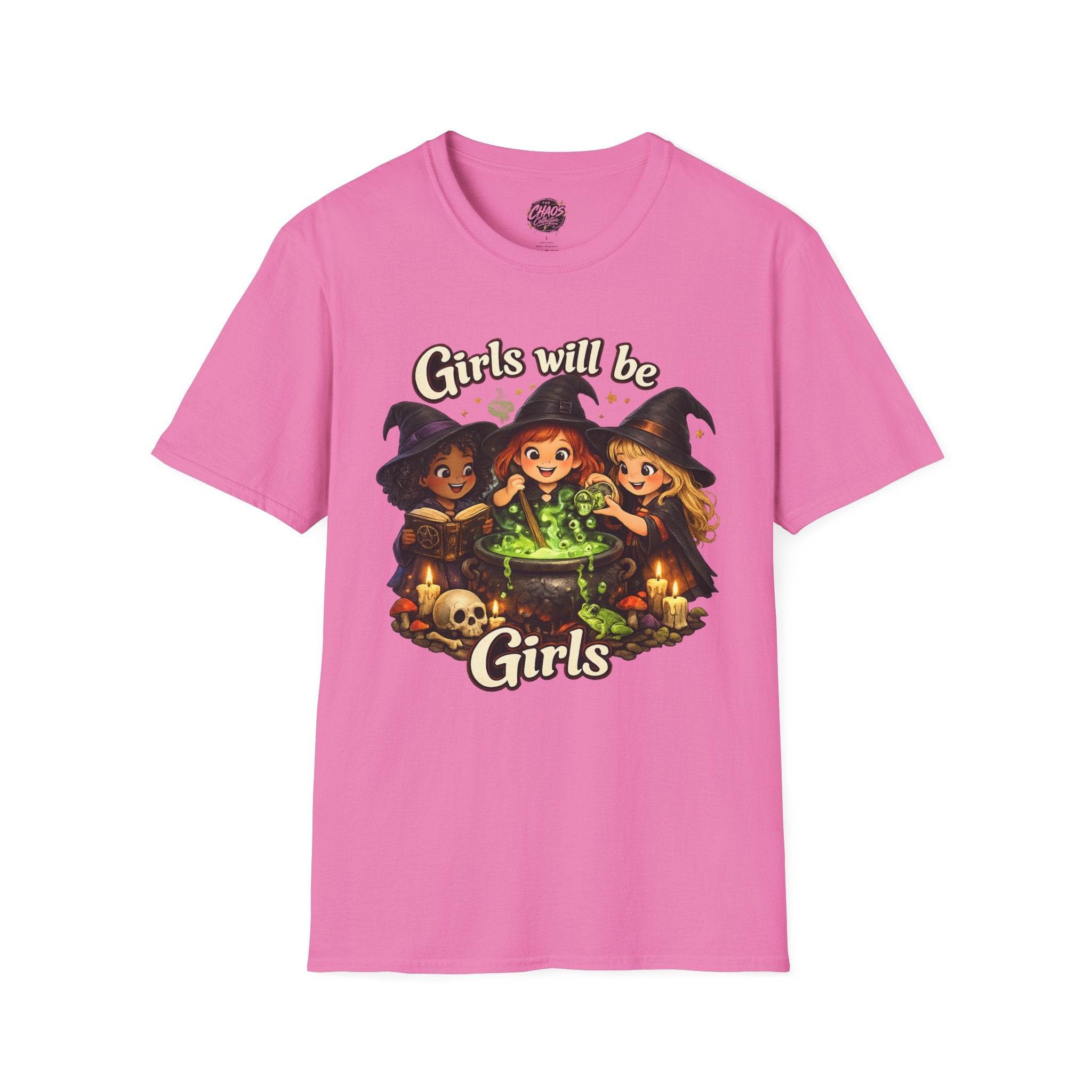 Girls Will Be Girls Witch T-Shirt — Cute Halloween Witch Trio Graphic Tee - Girls Will Be Girls Witch Shirt – Cute Pink Halloween Graphic Tee, Girly Witch Aesthetic Spooky Shirt