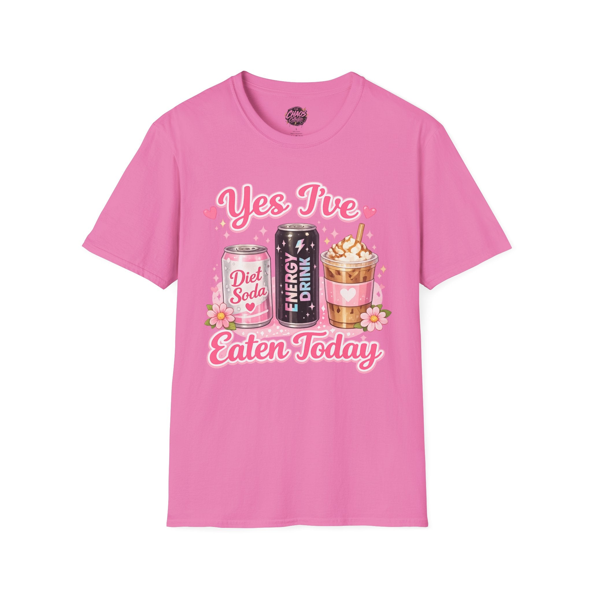 Funny Caffeine Lover Shirt – “Yes I’ve Eaten Today” Diet Soda, Energy Drink & Iced Coffee Tee – Girly Basic Coffee Girl T-Shirt
