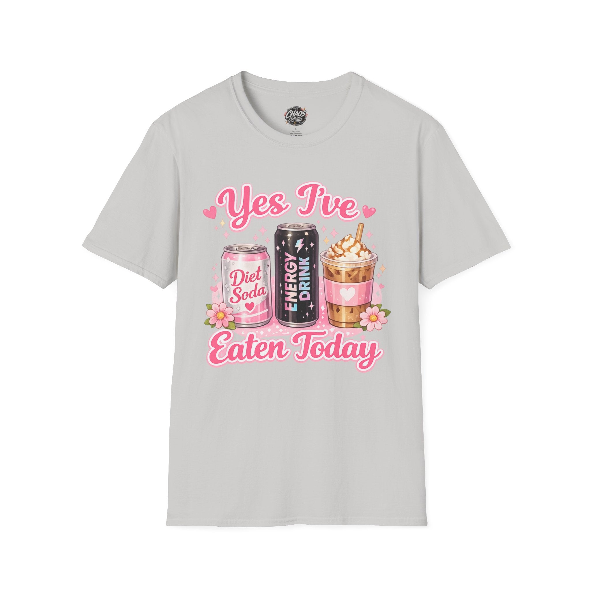 Funny Caffeine Lover Shirt – “Yes I’ve Eaten Today” Diet Soda, Energy Drink & Iced Coffee Tee – Girly Basic Coffee Girl T-Shirt