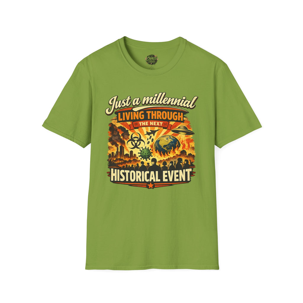 Men's Just a Millennial Living Through the Next Historical Event Shirt, Funny Millennial T-Shirt, Relatable Humor Tee