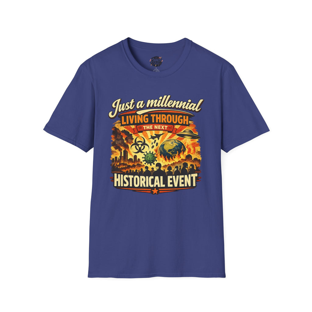 Men's Just a Millennial Living Through the Next Historical Event Shirt, Funny Millennial T-Shirt, Relatable Humor Tee