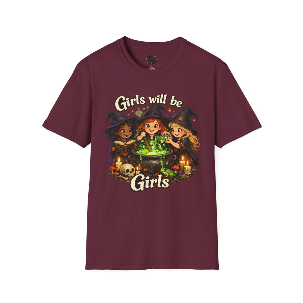 Girls Will Be Girls Witch T-Shirt — Cute Halloween Witch Trio Graphic Tee - Girls Will Be Girls Witch Shirt – Cute Pink Halloween Graphic Tee, Girly Witch Aesthetic Spooky Shirt