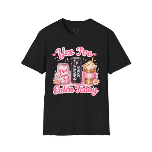 Funny Caffeine Lover Shirt – “Yes I’ve Eaten Today” Diet Soda, Energy Drink & Iced Coffee Tee – Girly Basic Coffee Girl T-Shirt