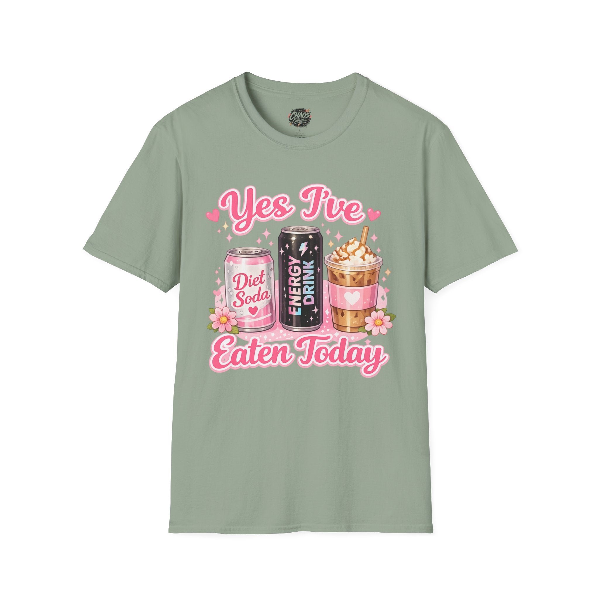 Funny Caffeine Lover Shirt – “Yes I’ve Eaten Today” Diet Soda, Energy Drink & Iced Coffee Tee – Girly Basic Coffee Girl T-Shirt