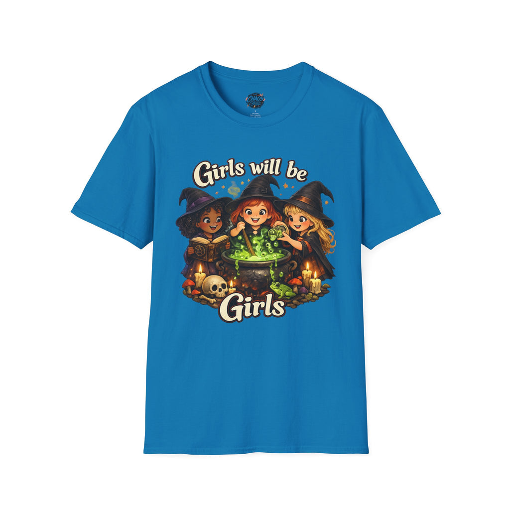 Girls Will Be Girls Witch T-Shirt — Cute Halloween Witch Trio Graphic Tee - Girls Will Be Girls Witch Shirt – Cute Pink Halloween Graphic Tee, Girly Witch Aesthetic Spooky Shirt