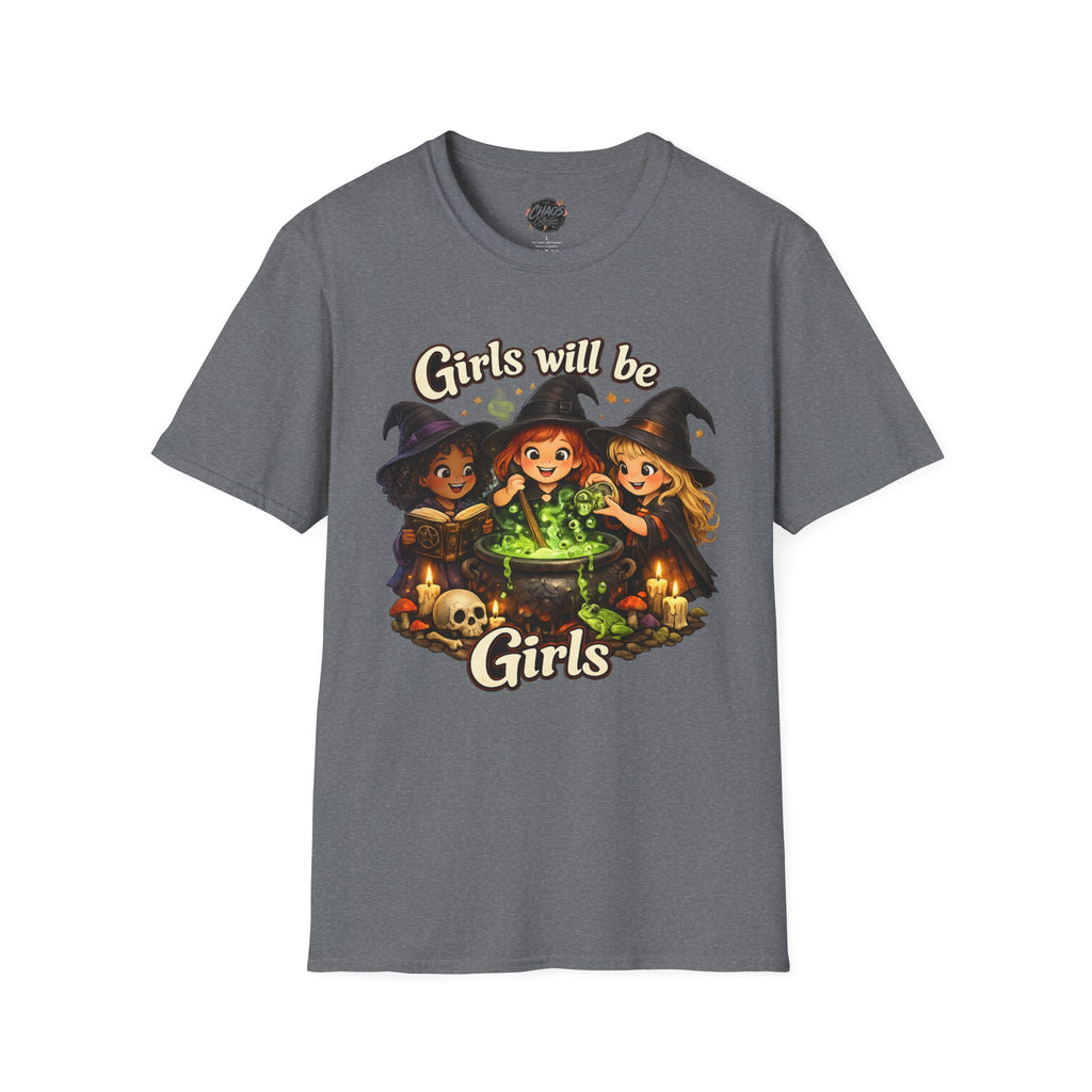 Girls Will Be Girls Witch T-Shirt — Cute Halloween Witch Trio Graphic Tee - Girls Will Be Girls Witch Shirt – Cute Pink Halloween Graphic Tee, Girly Witch Aesthetic Spooky Shirt