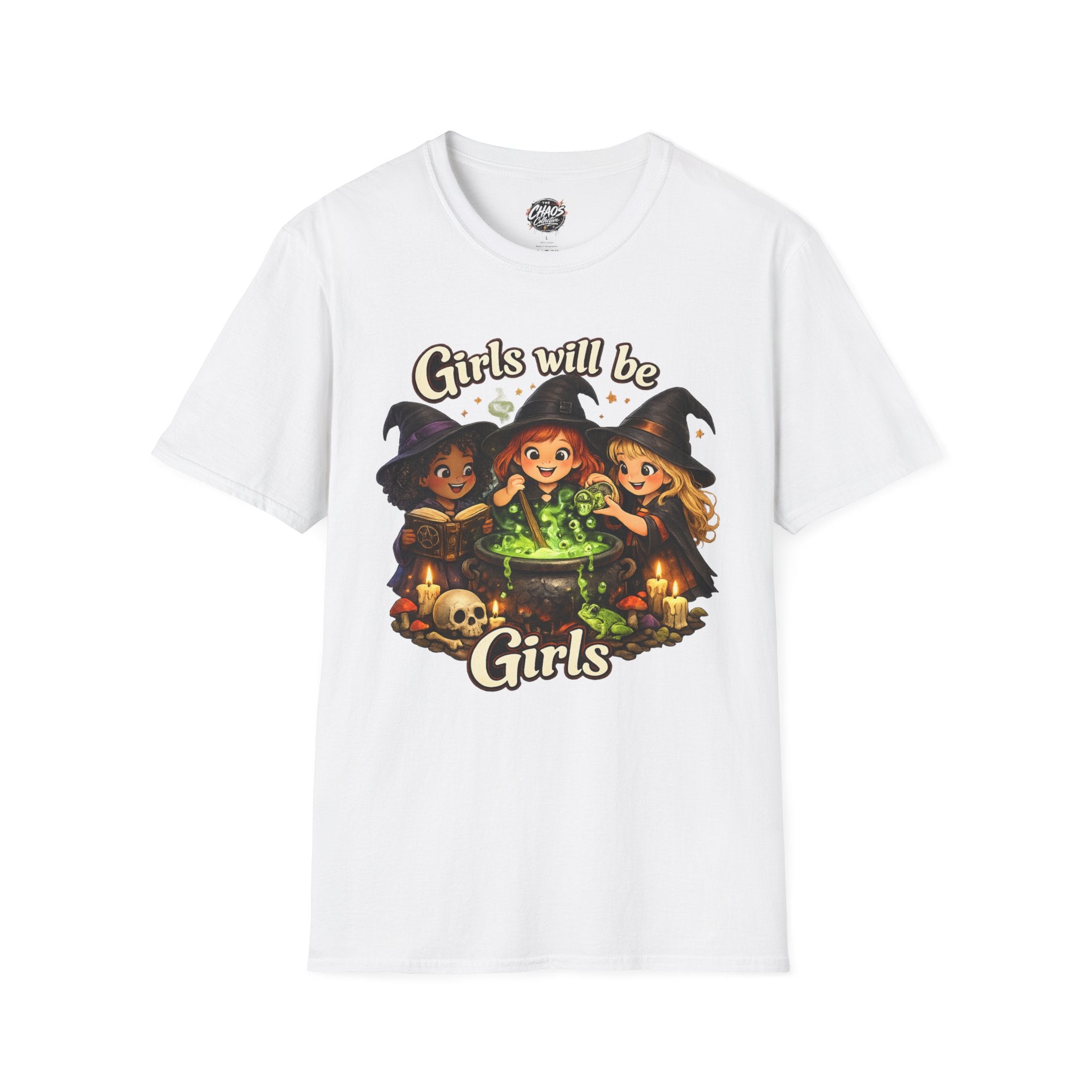 Girls Will Be Girls Witch T-Shirt — Cute Halloween Witch Trio Graphic Tee - Girls Will Be Girls Witch Shirt – Cute Pink Halloween Graphic Tee, Girly Witch Aesthetic Spooky Shirt