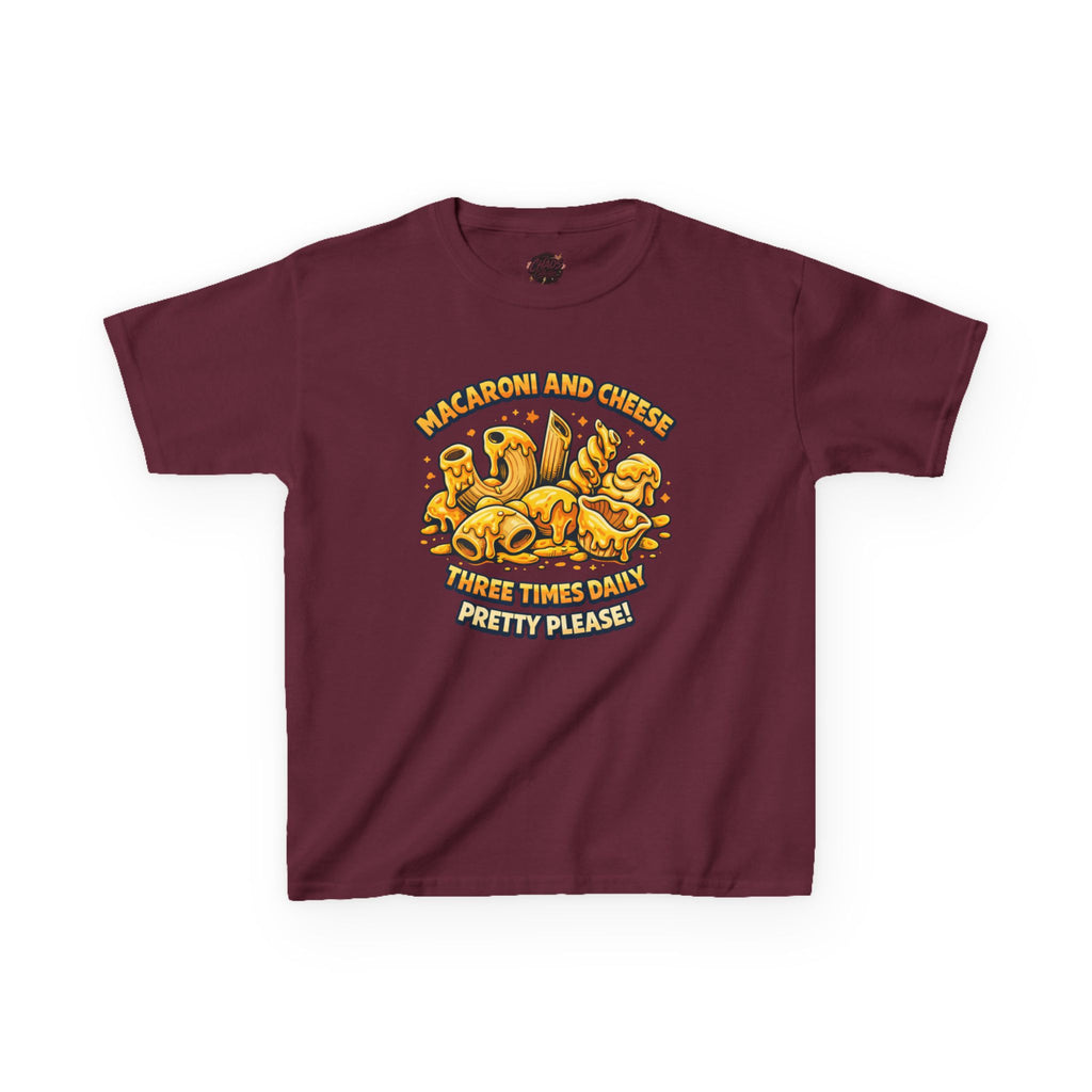 Kids Macaroni & Cheese Tee — "Macaroni and Cheese Three Times Daily, Pretty Please!"