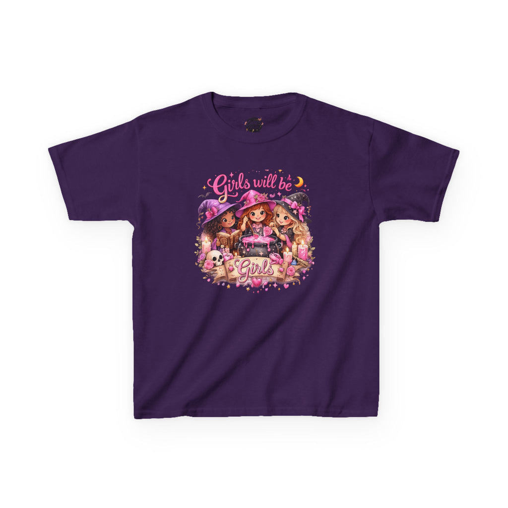 Girls Will Be Girls Kids T-Shirt — Cute Witch Costume Graphic Tee for Halloween - irls Will Be Girls T-Shirt — Cute Witch Trio Halloween Tee - Girls Will Be Girls Witch Shirt – Cute Kawaii Pink Halloween Graphic Tee, Girly Witch Aesthetic Spooky Shirt